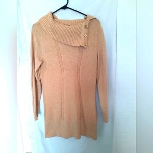 Style & Co Women's New Sequin Envelope Neck Tunic Stretchy Sweater Gold Size L